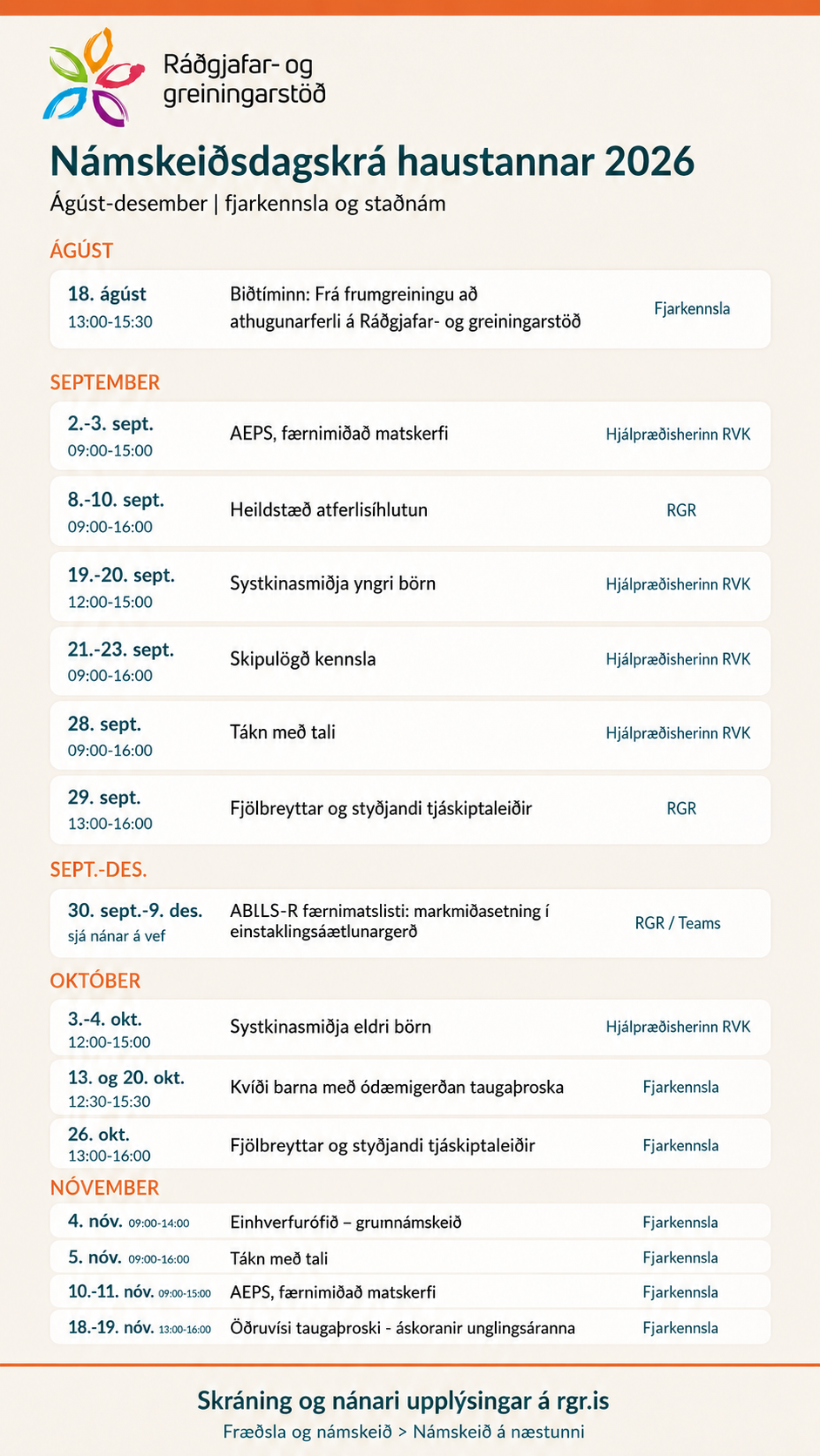 Námskeiðsdagskrá haustannar 2026 er komin á vefinn.