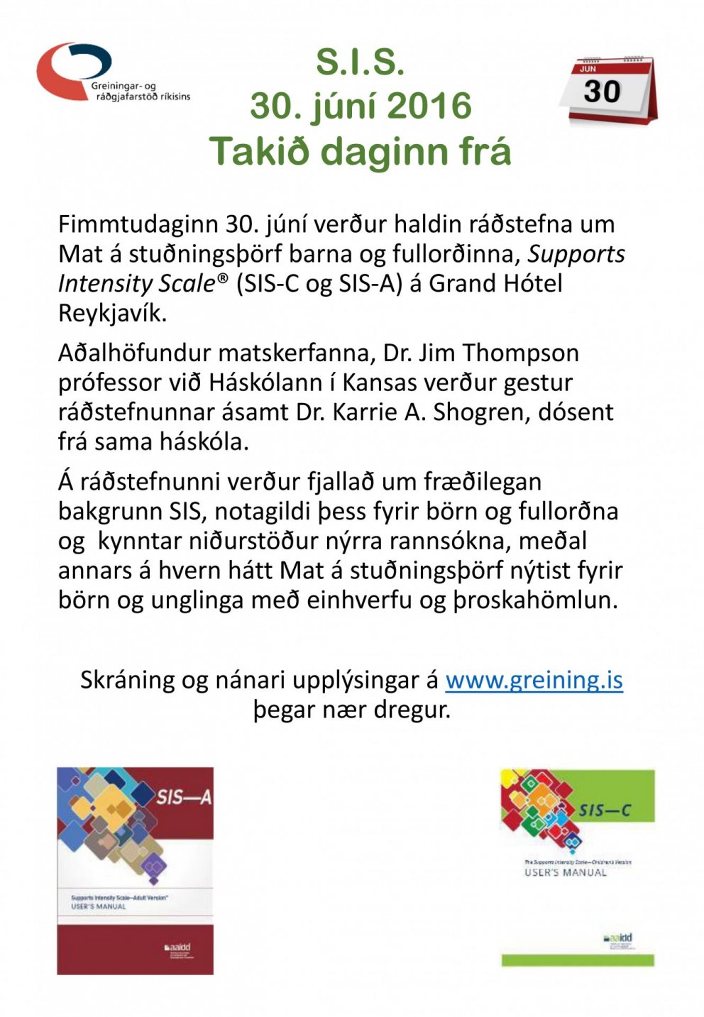 Ráðstefna um SIS matskerfin - skráning hafin!